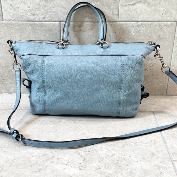 COACH LENOX Pebble Leather BLUE Crossbody Satchel Handbag Purse - Picture 2 of 6